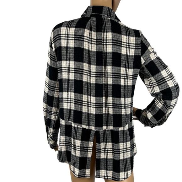 Anthropologie Flannel Shirt Black Off White Plaid Size S Fall Winter Layering - Picture 3 of 9